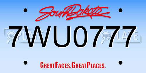 7WU0777 South Dakota License Plate