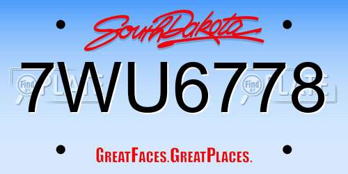 7WU6778 South Dakota License Plate
