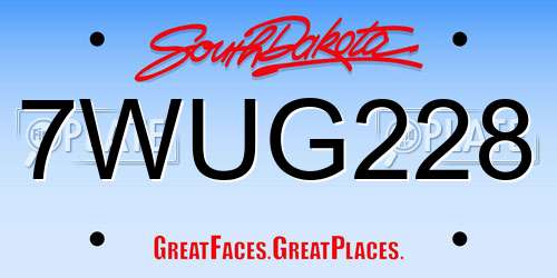7WUG228 South Dakota License Plate