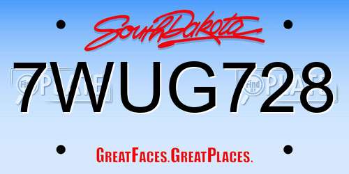 7WUG728 South Dakota License Plate