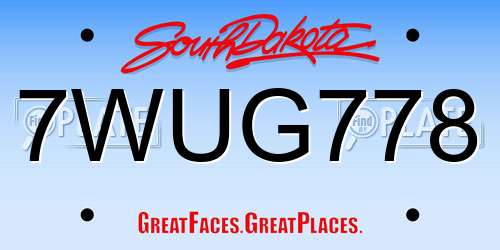 7WUG778 South Dakota License Plate