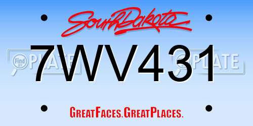 7WV431 South Dakota License Plate