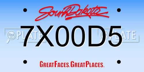 7X00D5 South Dakota License Plate