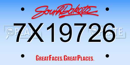 7X19726 South Dakota License Plate