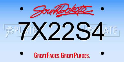 7X22S4 South Dakota License Plate