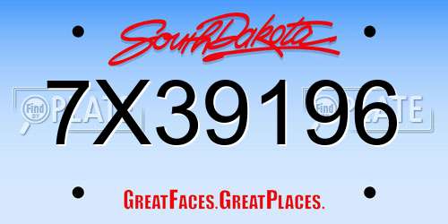 7X39196 South Dakota License Plate
