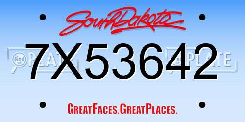 7X53642 South Dakota License Plate