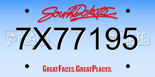 7X77195 South Dakota License Plate