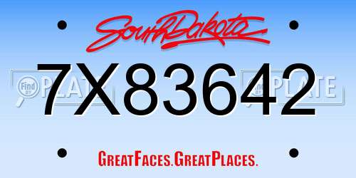 7X83642 South Dakota License Plate