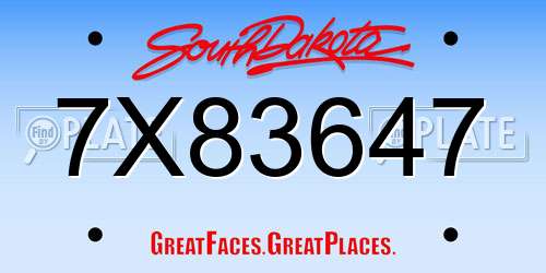 7X83647 South Dakota License Plate