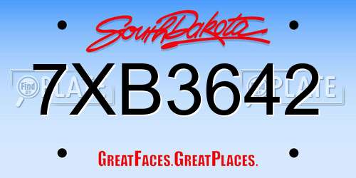 7XB3642 South Dakota License Plate