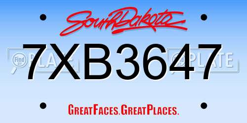 7XB3647 South Dakota License Plate