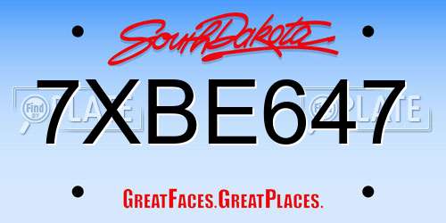 7XBE647 South Dakota License Plate