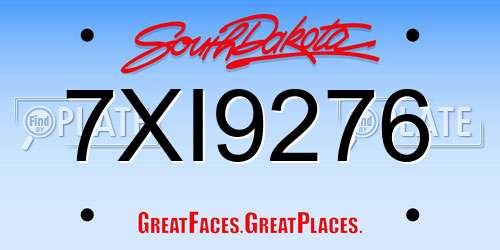 7XI9276 South Dakota License Plate