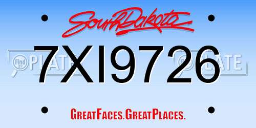 7XI9726 South Dakota License Plate