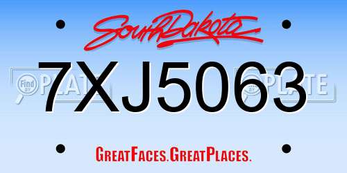 7XJ5063 South Dakota License Plate