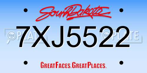 7XJ5522 South Dakota License Plate
