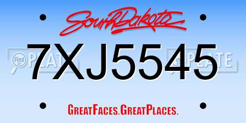 7XJ5545 South Dakota License Plate