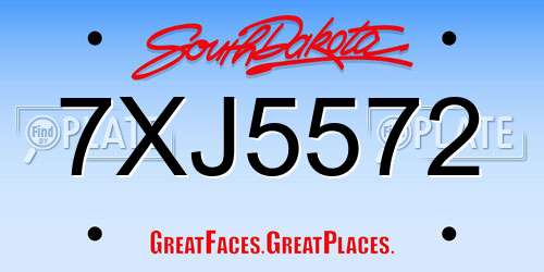 7XJ5572 South Dakota License Plate