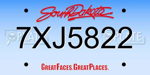 7XJ5822 South Dakota License Plate