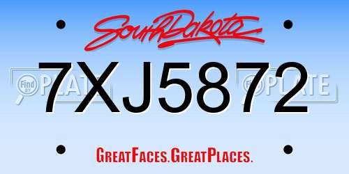 7XJ5872 South Dakota License Plate