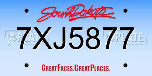 7XJ5877 South Dakota License Plate