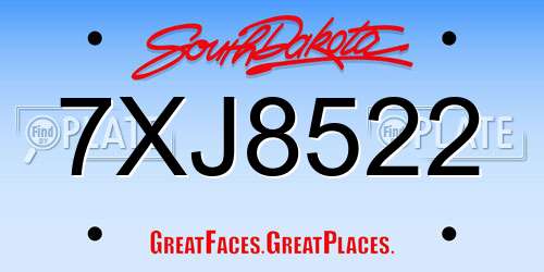 7XJ8522 South Dakota License Plate