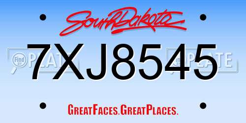 7XJ8545 South Dakota License Plate