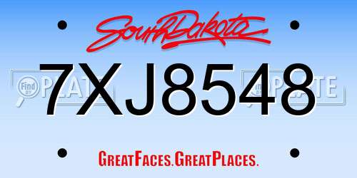 7XJ8548 South Dakota License Plate