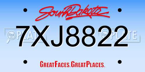 7XJ8822 South Dakota License Plate