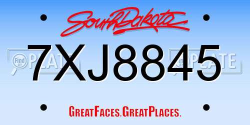 7XJ8845 South Dakota License Plate