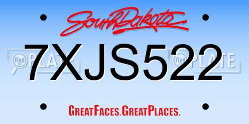 7XJS522 South Dakota License Plate