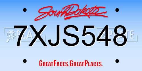 7XJS548 South Dakota License Plate
