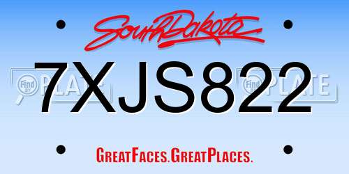 7XJS822 South Dakota License Plate