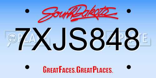 7XJS848 South Dakota License Plate