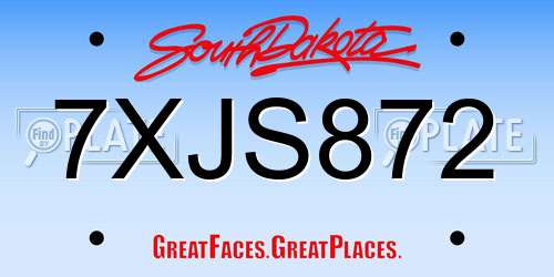 7XJS872 South Dakota License Plate