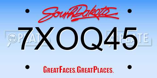 7XOQ45 South Dakota License Plate