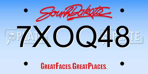 7XOQ48 South Dakota License Plate