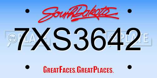 7XS3642 South Dakota License Plate