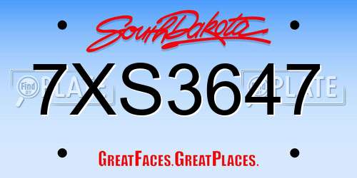 7XS3647 South Dakota License Plate