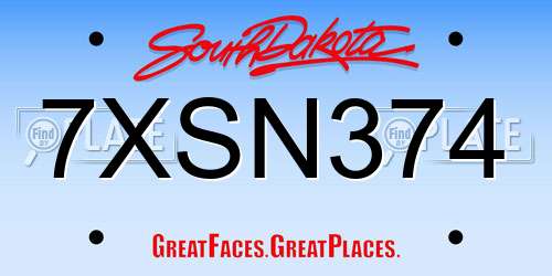 7XSN374 South Dakota License Plate
