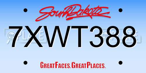 7XWT388 South Dakota License Plate
