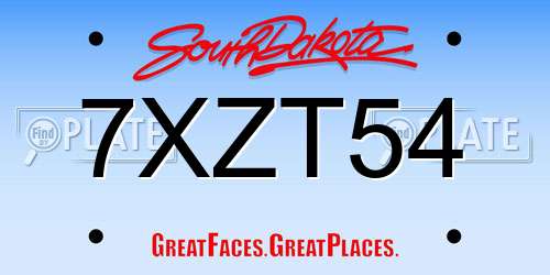 7XZT54 South Dakota License Plate