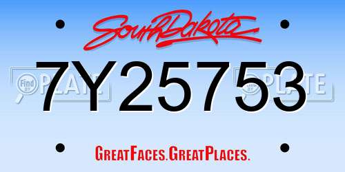7Y25753 South Dakota License Plate
