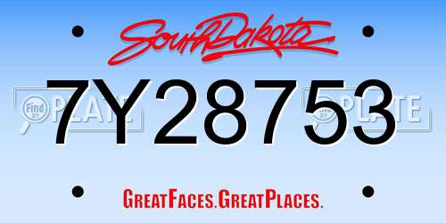 7Y28753 South Dakota License Plate