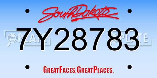 7Y28783 South Dakota License Plate