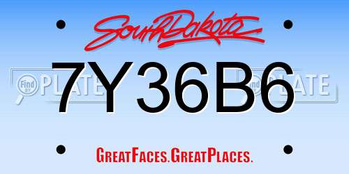 7Y36B6 South Dakota License Plate