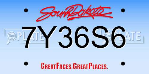 7Y36S6 South Dakota License Plate