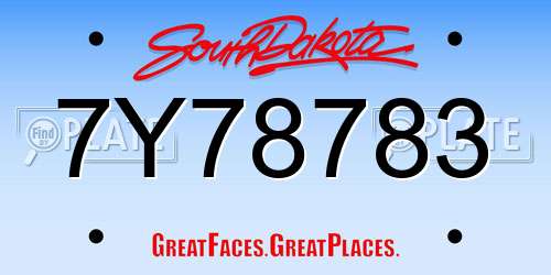 7Y78783 South Dakota License Plate