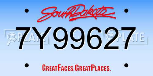 7Y99627 South Dakota License Plate